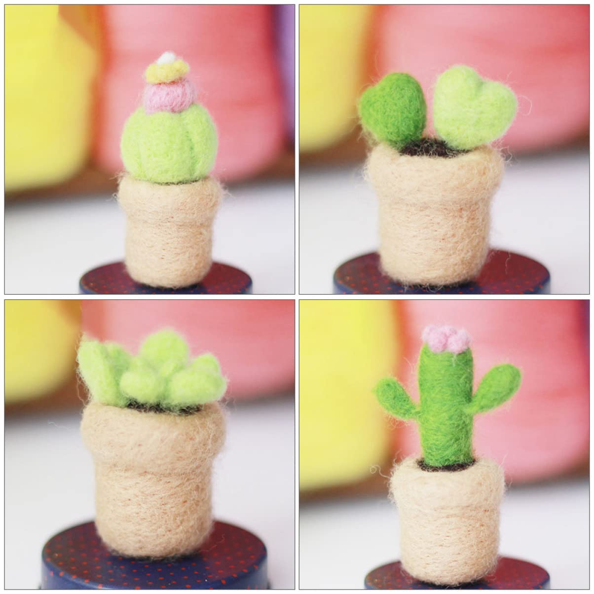 DOITOOL 8Pcs Wool Felting Starter Kit DIY Mini Cactus Decorations Craft Supplies for Home Ornaments Fun Activity for Parents Easy to Use Wool Material for Beginners