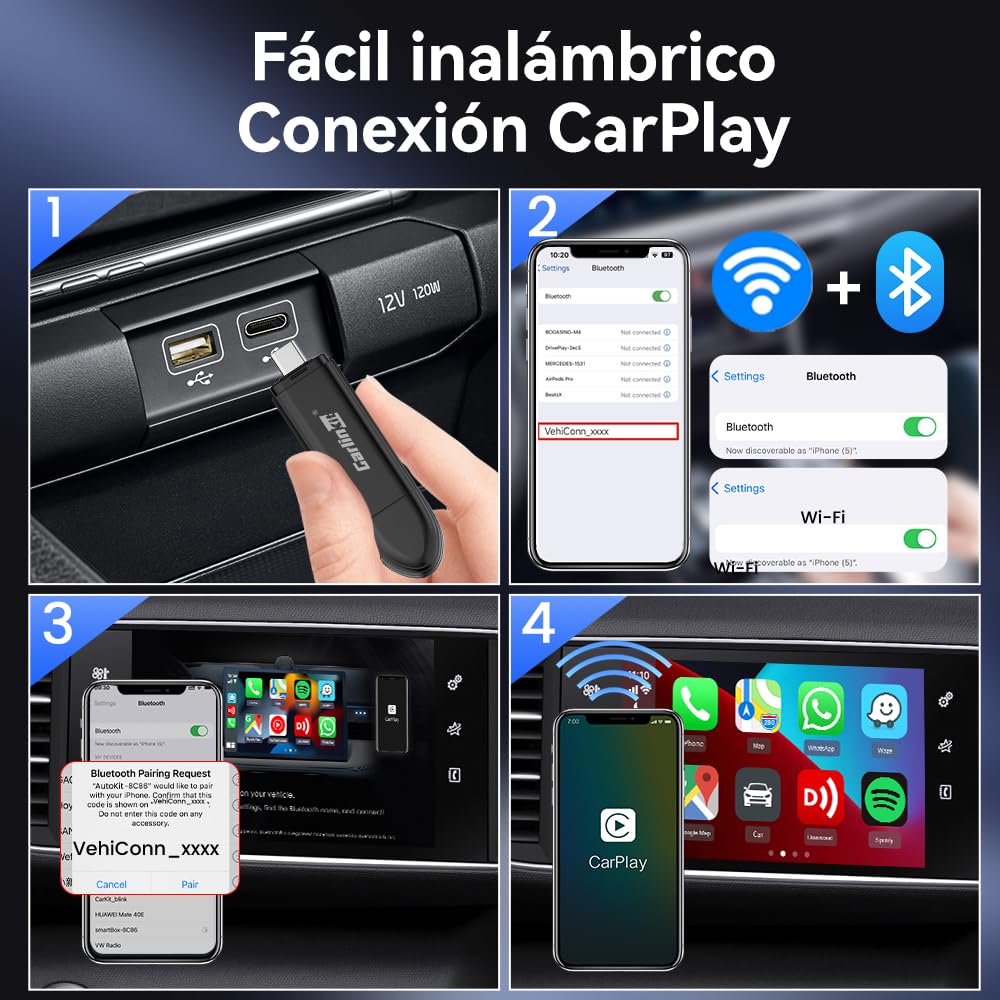 Carlinkit Adaptador CarPlay inalámbrico Mini SE,para Coches CarPlay con Cable OEM (año de fabricación: 2016 a 2026), Plug and Play,Compatible con actualización de versión en línea,conexión automática