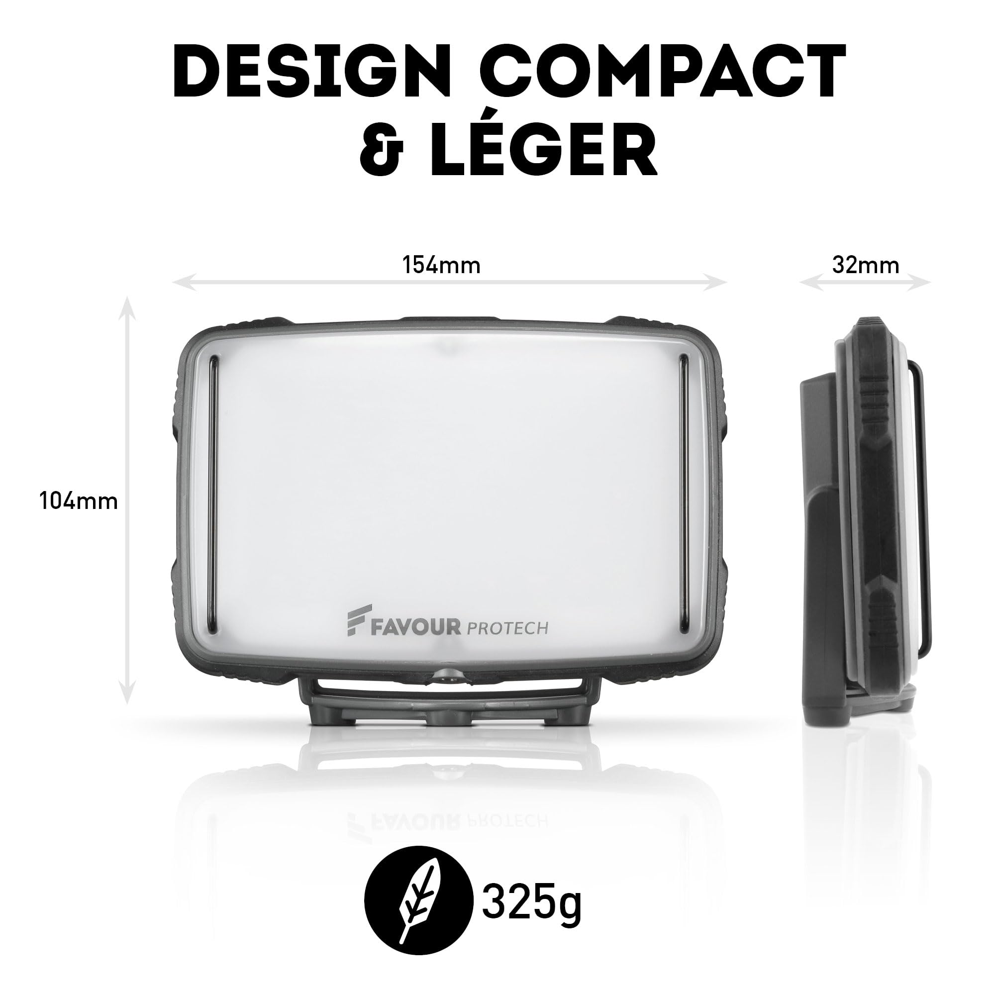 Favour Projecteur Chantier LED Rechargeable - 1600lm - IP67 Résistant à l'Eau & Poussière - Lampe de Chantier Rechargeable, Portable, Batterie par USB - Aimant Puissant, Antichoc