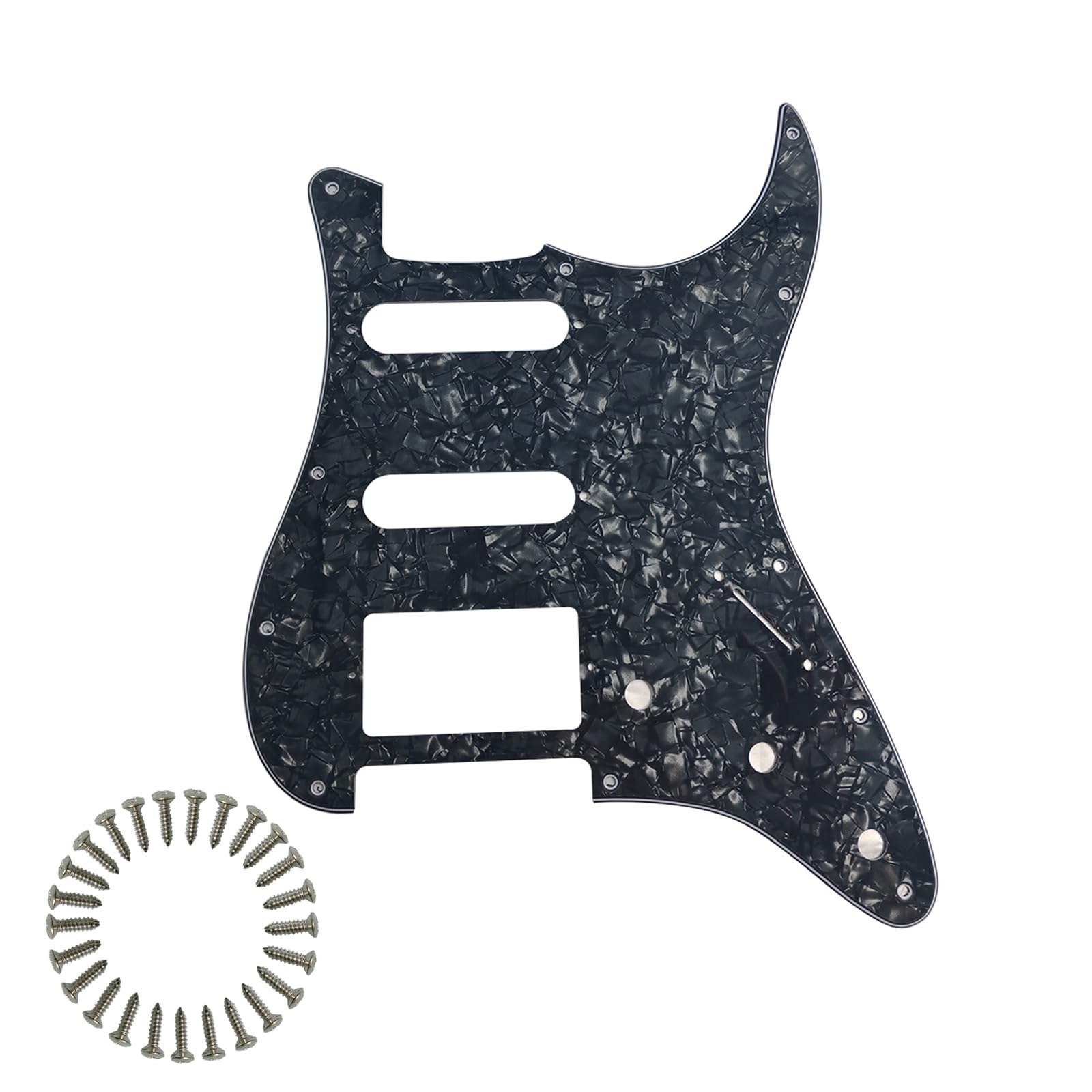 HSS 11-Hole Strat Pickguard for FD Stratocaster,Black Pearl 4Ply