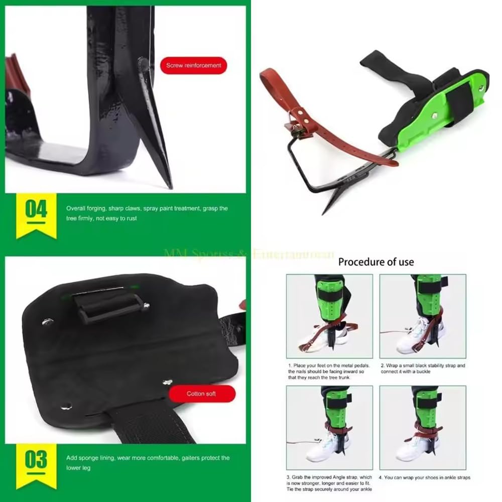 Picos para trepar árboles,Equipo para trepar árboles,Zapatos para trepar árboles,2PCS Diente único,Placa de Suelo Gruesa,con Cierre a presión Correa de Piel de Vacuno y Guantes,para trepar árboles
