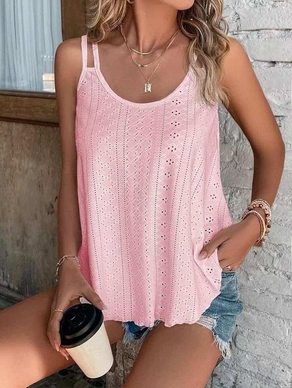 Summer Tank Tops Embroidery for Women Sleeveless Loose Fit Scoop Neck Casual Blouse Sexy Cute Cami for Womens Trendy - Image 5