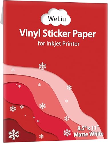 Papel adhesivo de vinilo imprimible para impresora de inyección de tinta, blanco mate, 21 hojas de 8.5 x 11 pulgadas, papel adhesivo impermeable,