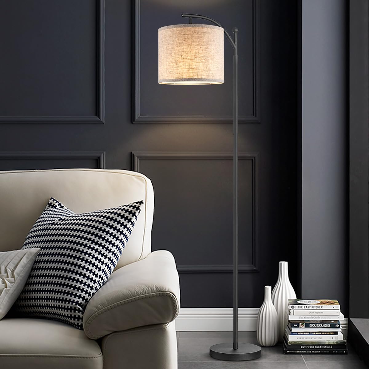 Home Sweet Home Lampada Da Terra Moderna 150cm In Nero Con Paralume In Lino E Interruttore A Pedale, Attacco E27 - 6