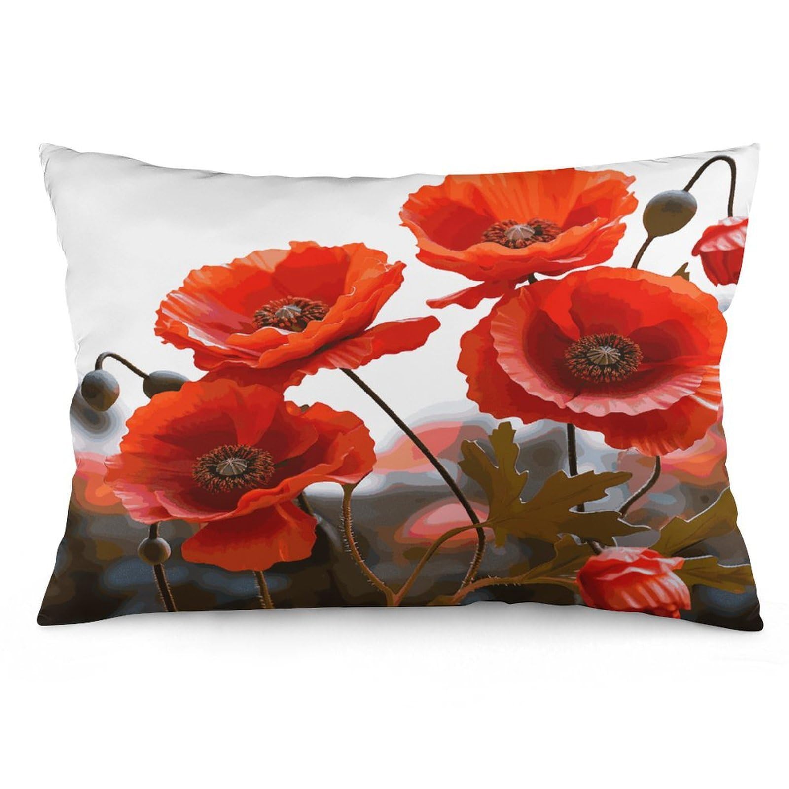 Poppy Flowers Vivid Petals Throw Pillow Covers with Silent Zipper Polyester Pillow Protectors Removable Pillow Cases Soft Pillowcase Cozy Pillow Sham Cushion Cover for Sofa Car Bed 12 "x20