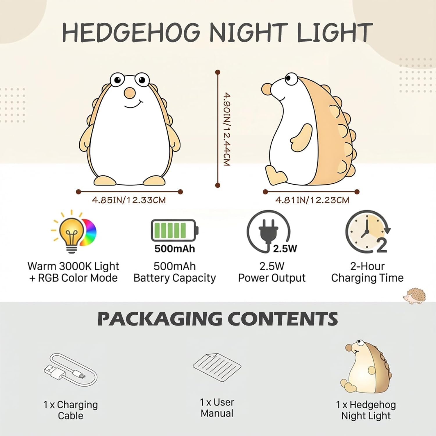 OOWOKS Luce notturna a LED per bambini Lgel Lampada da notte con 7 colori e 3 livelli di luminosità Luce notturna in silicone per neonati Lampada touch con animali Ricarica USB e funzione timer