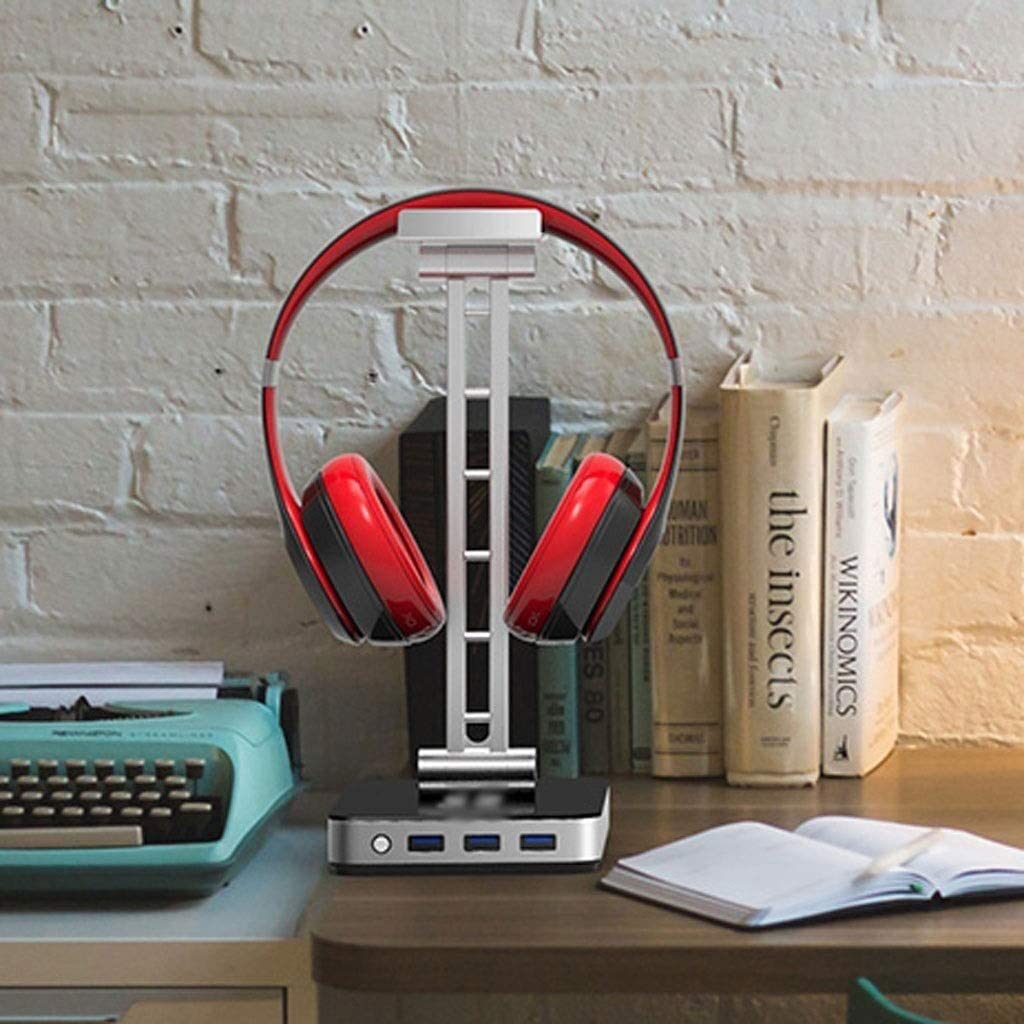 Soporte para Auriculares, Soporte for Auriculares de aleación Aluminio, multifunción, con Interfaz USB y luz RGB controlable(White)