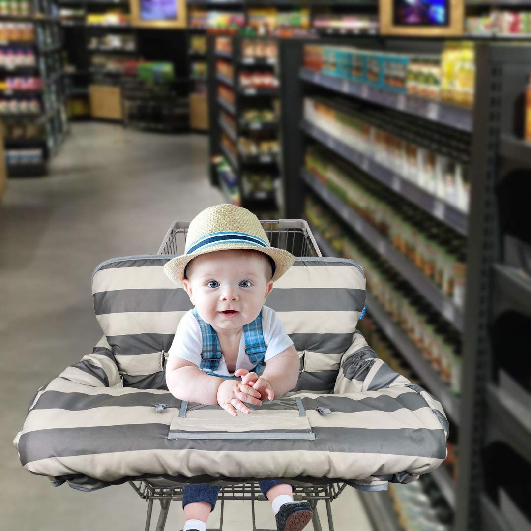 Shopping Cart Cover for Baby boy Girl, Grocery Cart Cushion Liner, Infant High Chair Cover,Grey Strip