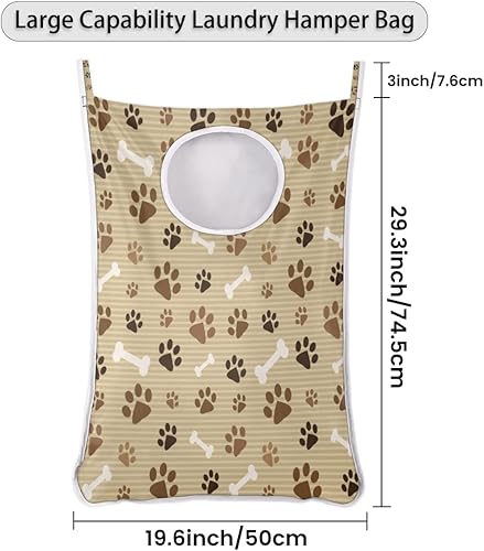 Miniatura 4 de Paw Prints Bones - Bolsa de lavandería colgante – Cesto grande para la lavandería, organización y almacenamiento con ganchos de acero inoxidable,