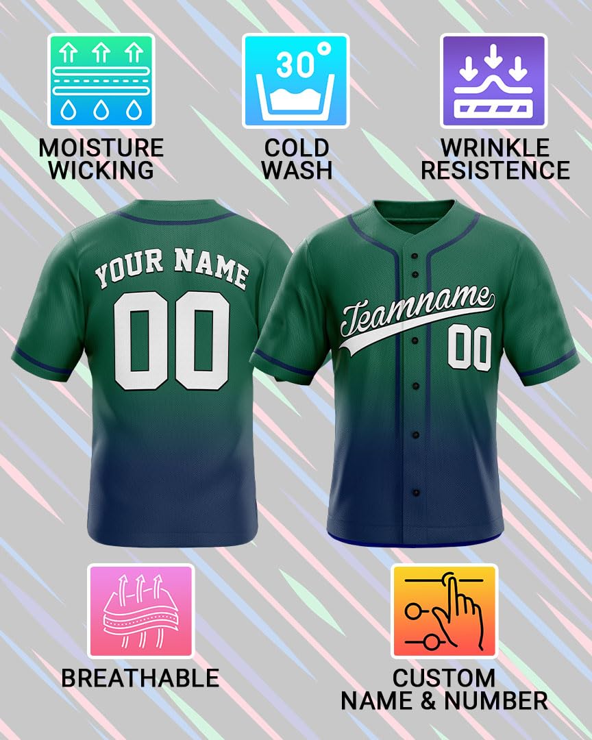 Custom Gradient Baseball Jerseys - Personalized Baseball Shirt with Name Number Logo for Adult, Youth, Men, Women, Boys, Girls - Customized Team Uniforms for Sports Fans, Events, Teams, Gifts