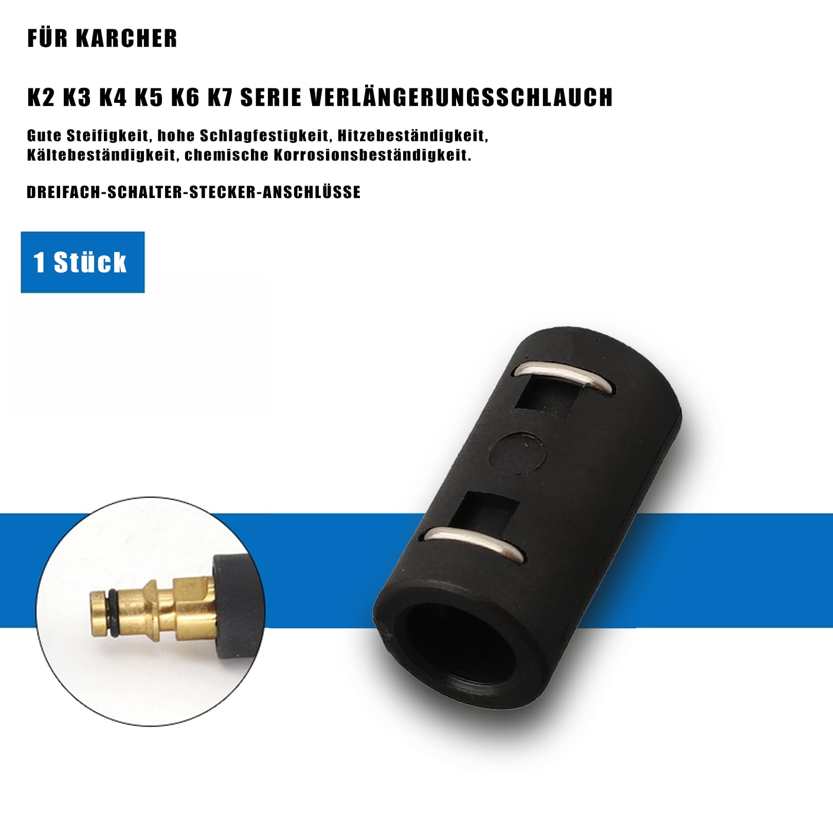 Raccord de tuyau haute pression - Adaptateur de rallonge de tuyau haute pression - Pour Kärcher K2, Clic, K3, K4, K5, K6, K7, séries 2.641-721.0