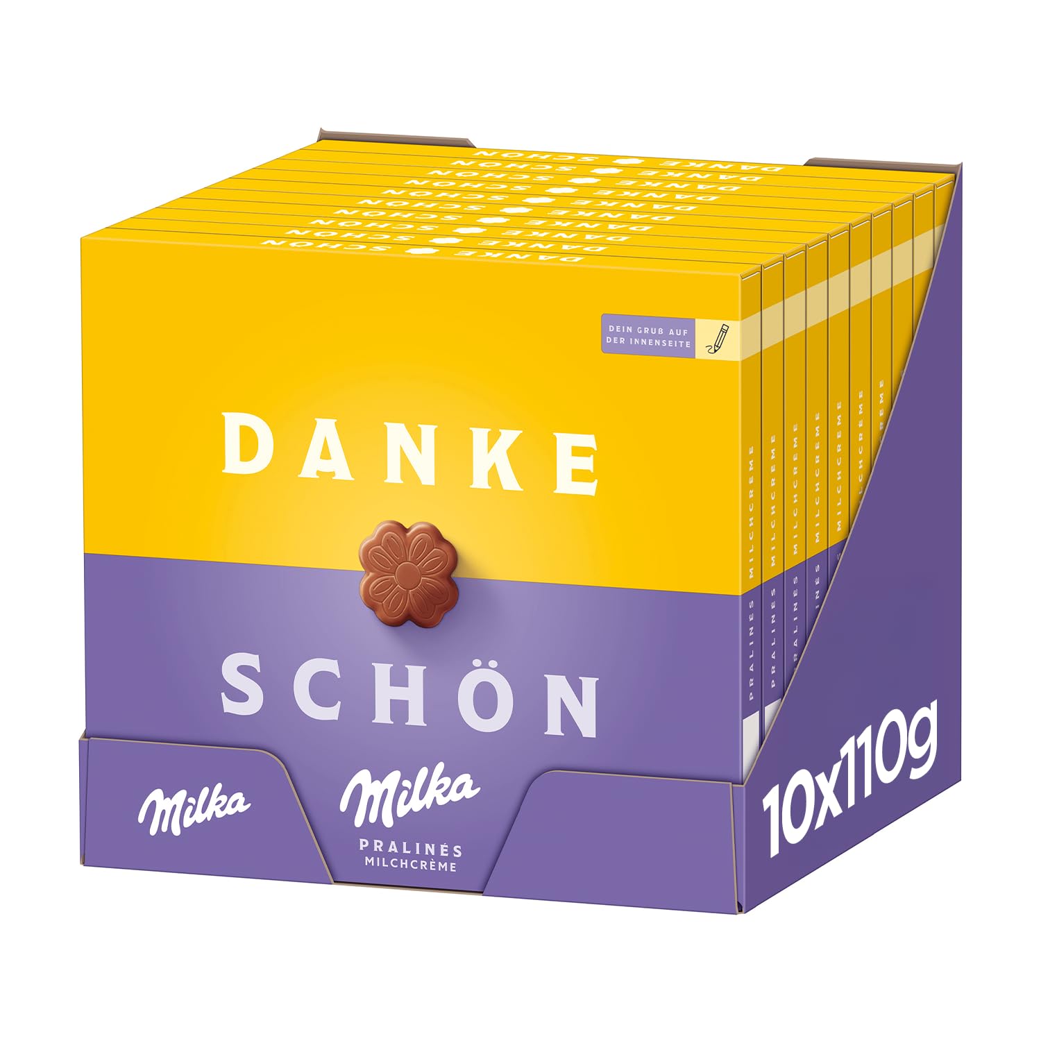 Milka Kleines Dankeschön Pralinen – Alpenmilch-Schokolade mit feiner Milchcrème-Füllung – 10 x 110 g