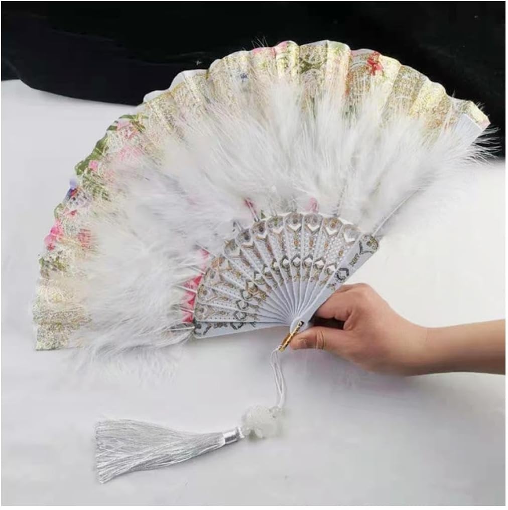 LKLNKVL folding fan, Handheld Feather Fan,Vintage Folding, Hand Fans Lace Tassels Art Craft Gift for Wedding Party Favor Home Decoration Ornaments Dance Props
