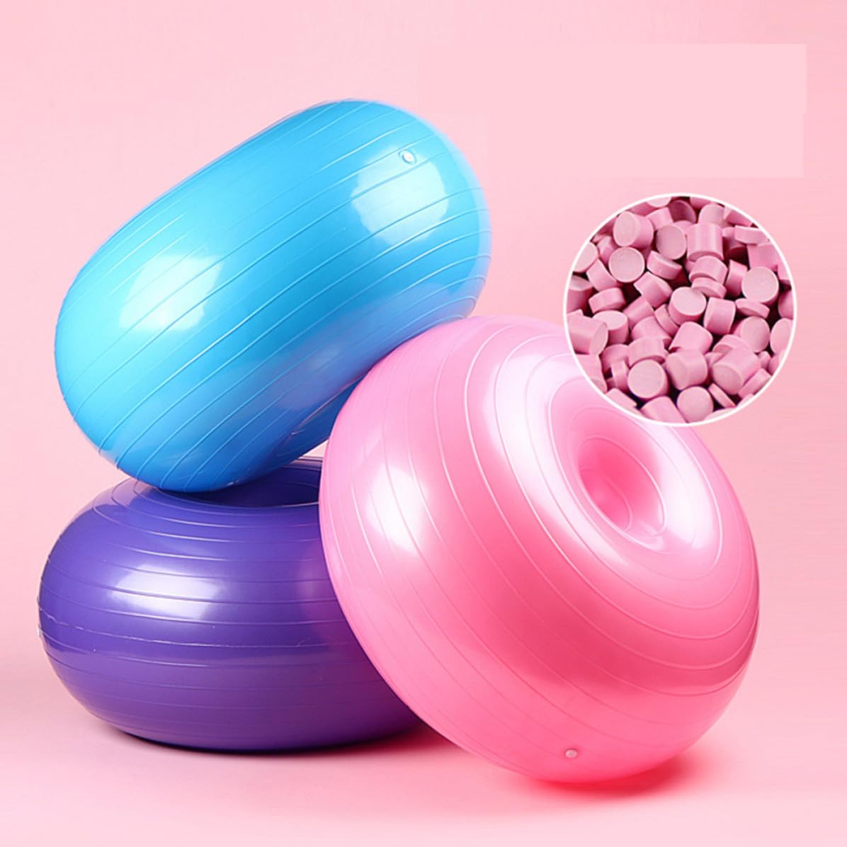 Pelota de Yoga con Superficie Antideslizante y Bomba de Aire de PVC con Forma de Donut Antiexplosion para Ejercicios de Equilibrio y Tonificacion