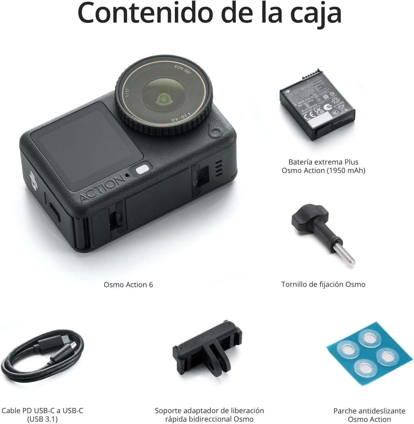 DJI Osmo Action 6 Cámara de Acción 4K HDR, Pantalla Dual, Impermeable 16m, Estabilización Rocksteady, Ideal para Surf, Ciclismo, Senderismo, Viajes, Deportes Extremos y Grabación Vlogs al Aire Libre