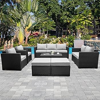 Alternative view of Rattaner Patio Furniture Sets 7 Pieces Outdoor Furniture Sectional Patio Couches Set Storage Table No-Slip Grey Cushions and Waterproof Covers