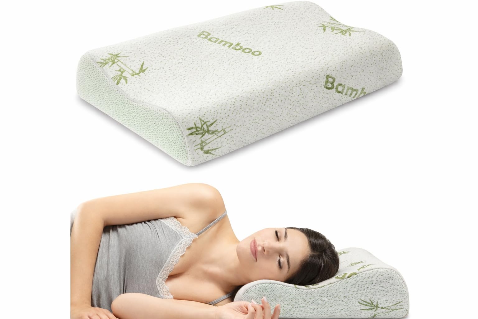 Cuscino Cervicale Memory Foam per Dormire Ortopedico Aloe Vera Guanciale a Doppia Onda Ideale per Supporto al Collo Ergonomico Traspirante Antirussamento Anallergico Federa Bamboo Lavabile