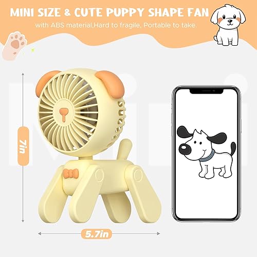Miniatura 5 de QearFun Ventilador de escritorio pequeño de 7 pulgadas, batería recargable USB, lindo ventilador plegable para cachorros, ventilador personal con 3