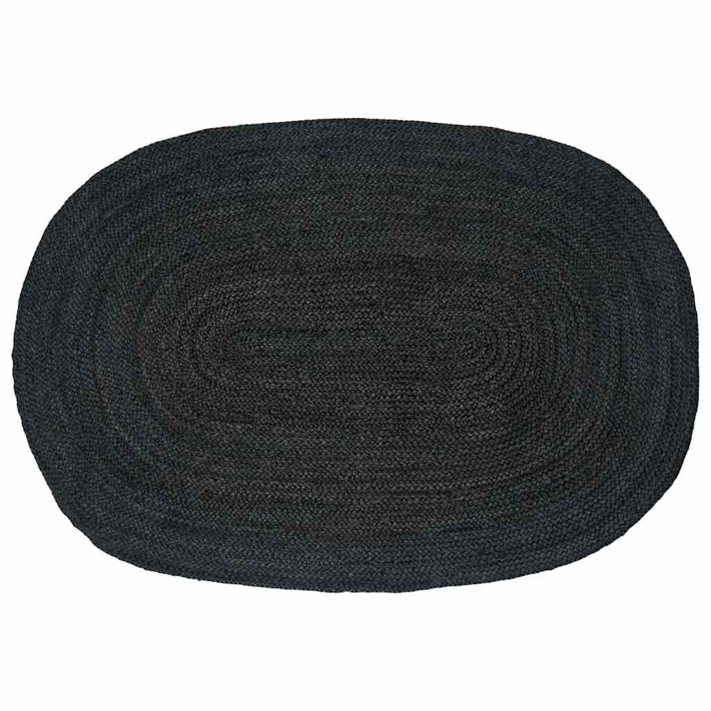 Tapis gris foncé, 122 x 183 cm, fait à la main, ovale, en jute naturelle, tapis moderne en jute pour salon, chambre à coucher et salle à manger