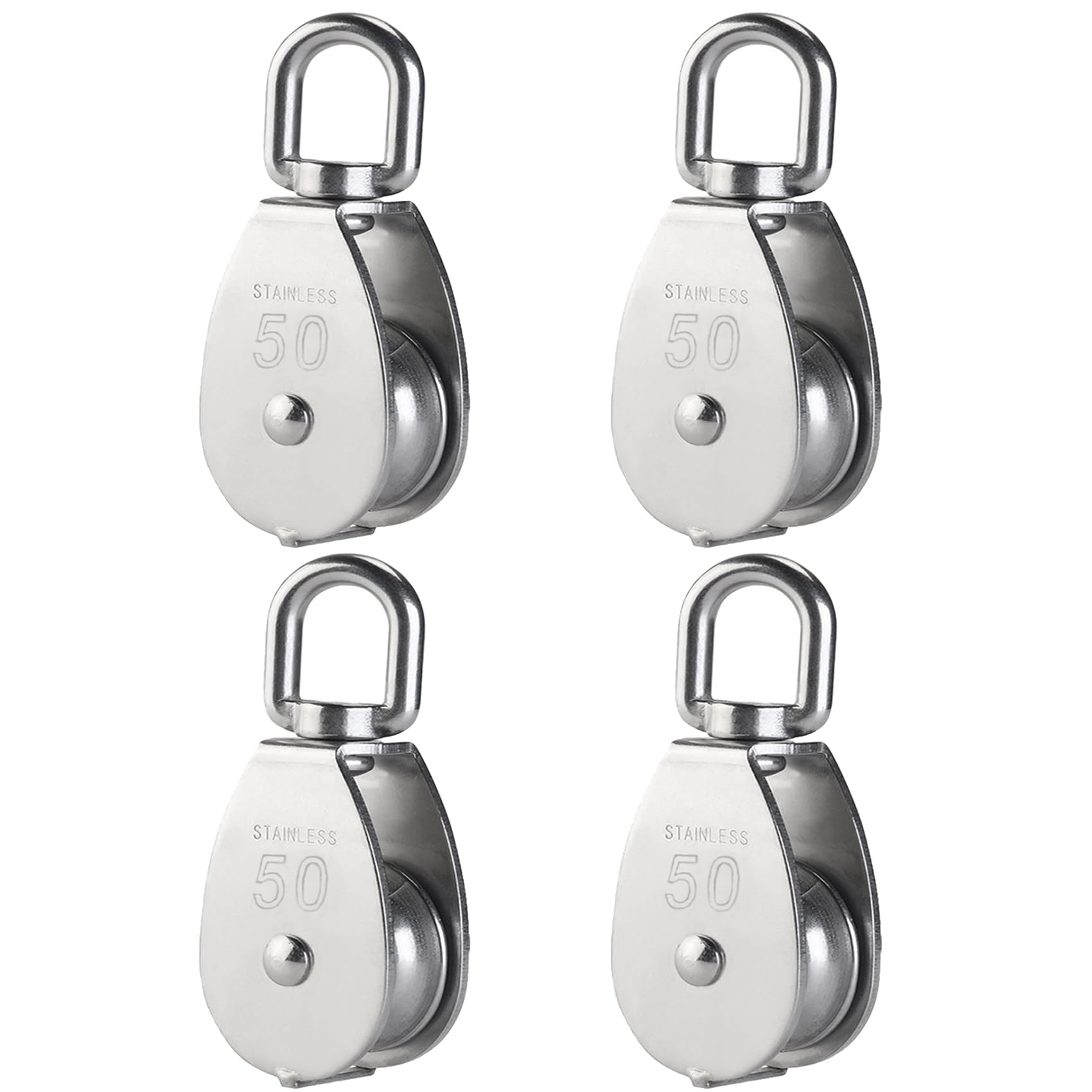YAMASO, Lot de 4 poulies simples en acier inoxydable 304 M50 Argenté