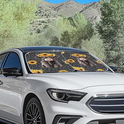Image of Cute Highland Cow Windshield Sun Shade Foldable 2-Piece Car Sunshades Car Interior Accessories Sun Protection for SUV Truck Van Sedans Auto Interior Protector 28.5 x 25.5 inches