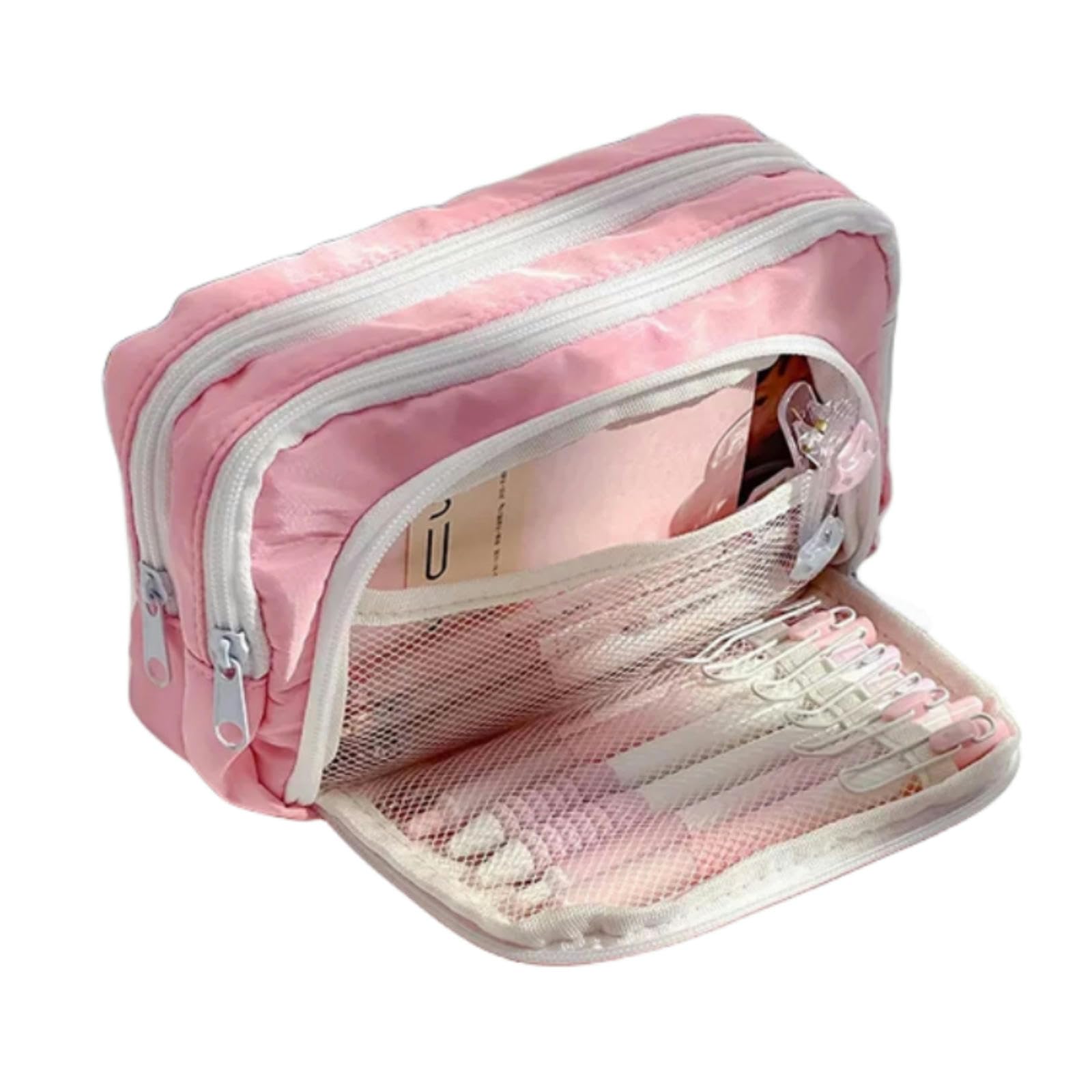RUDDOG Pencil Case Girls Large Capacity Pencil Bag School Bag Stationery Bag Zipper Pencil Bag Student School Supplies-Pink