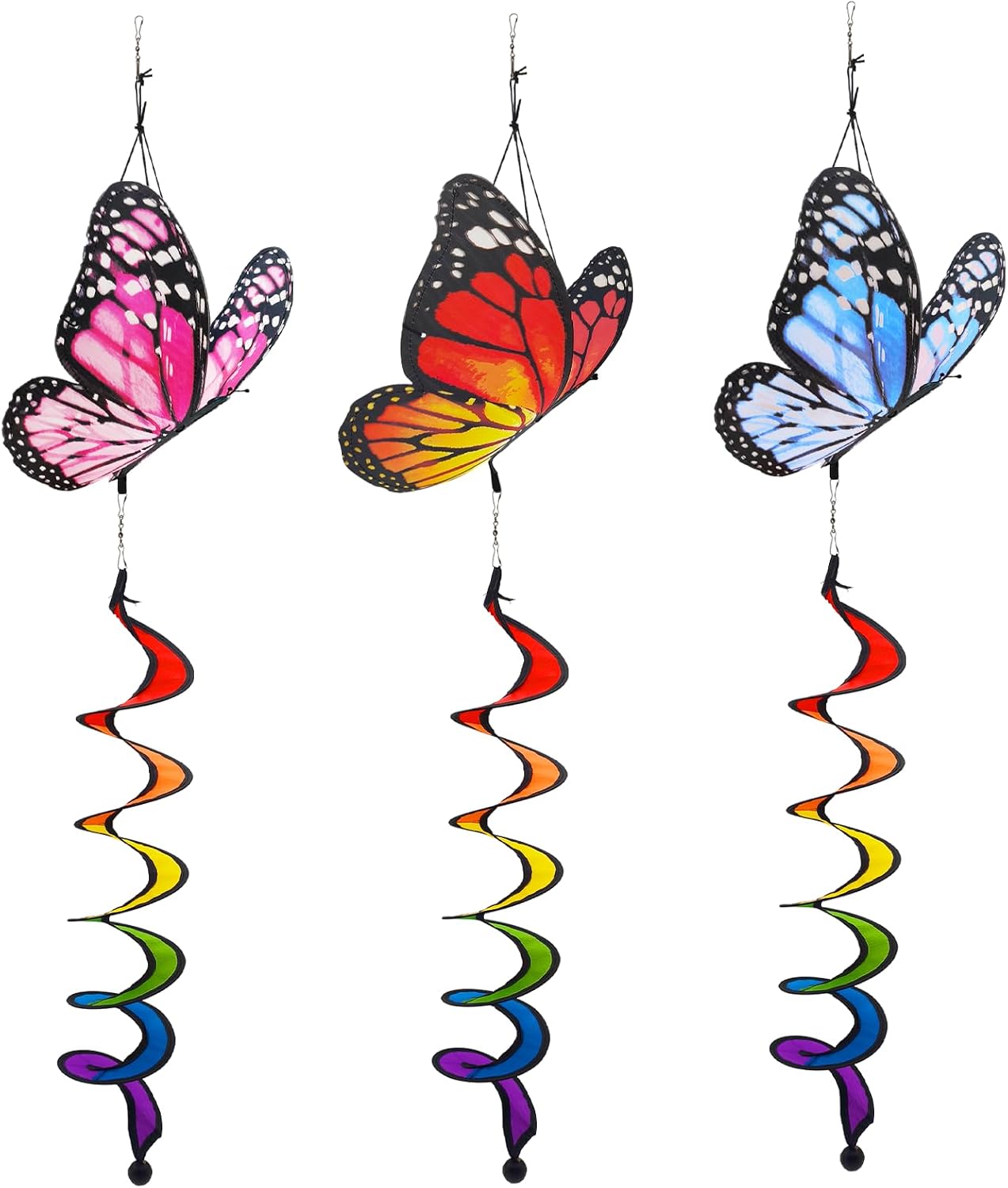 3pcs Butterfly Windmill, Garden Wheel Spinner, Hanging Windsock, Colorful Pin Wheel, Fabric Windmill Wheel, 40inch Whirligigs Windmill, Outdoor Courtyard, Lawn, Decoration Wind Spinner