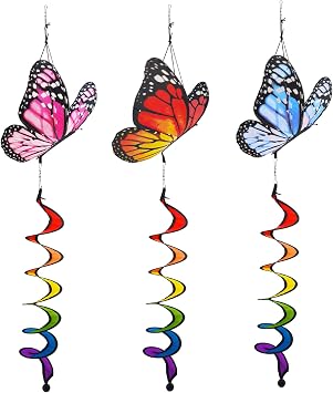 3pcs Butterfly Windmill, Garden Wheel Spinner, Hanging Windsock, Colorful Pin Wheel, Fabric Windmill Wheel, 40inch Whirligigs Windmill, Outdoor Courtyard, Lawn, Decoration Wind Spinner