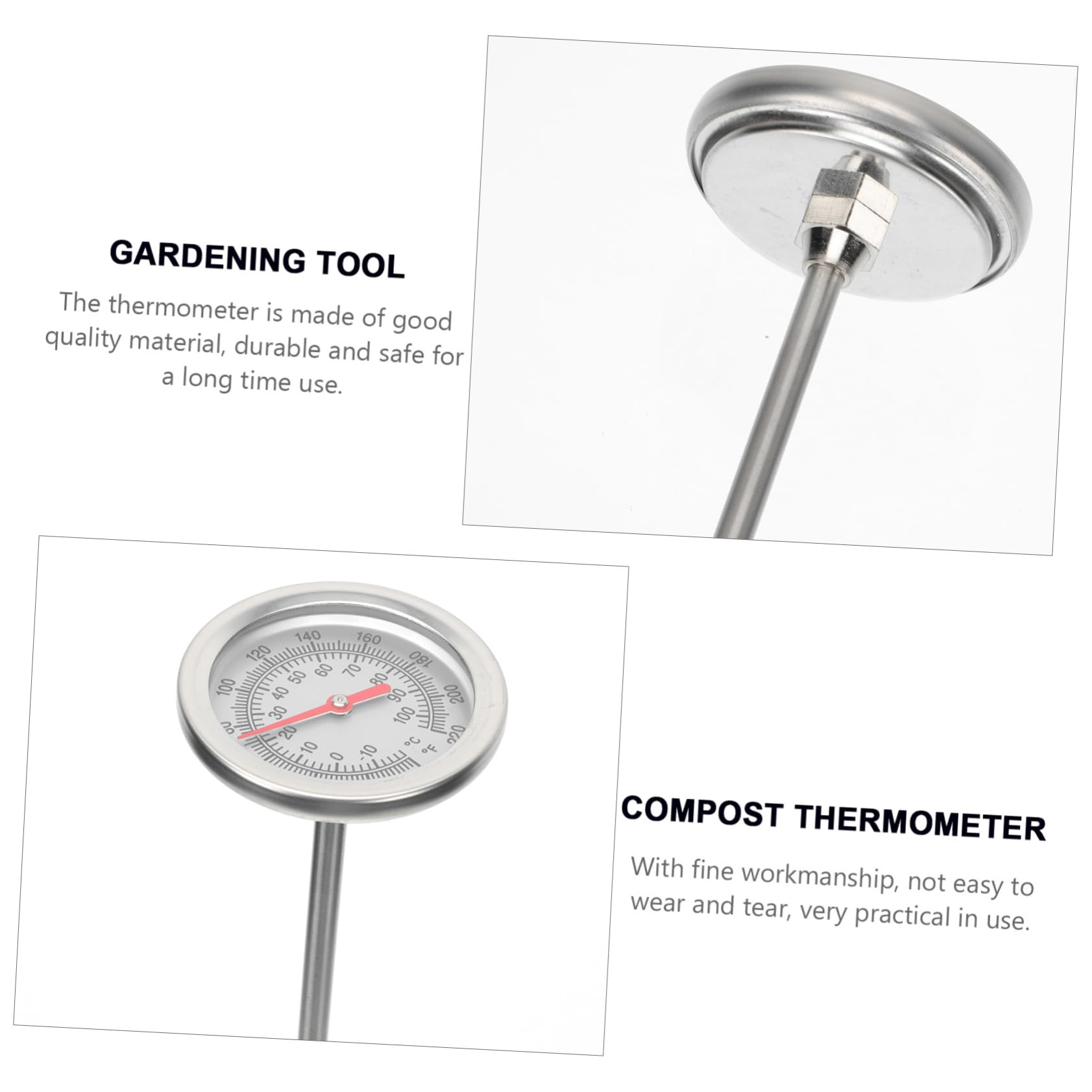 Sosoport 3pièces Thermomètre à Sol Acier Inoxydable avec Longue pour Mesurer La Température du Compost Et du Jardin Outil De Jardinage Précis Et