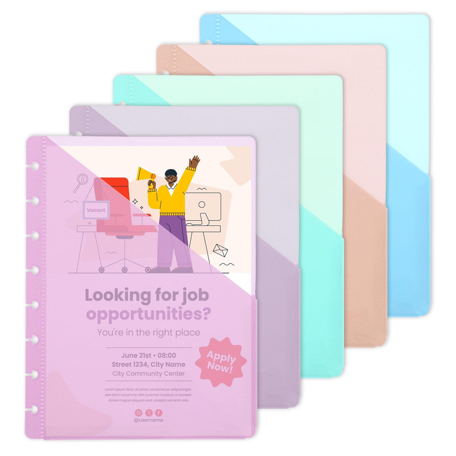 Discbound Pocket Dividers 5 Pcs Junior Size Binder Dividers with Pockets 8-Hole Notebook Dividers Discbound Junior Pocket Folder Plastic Index