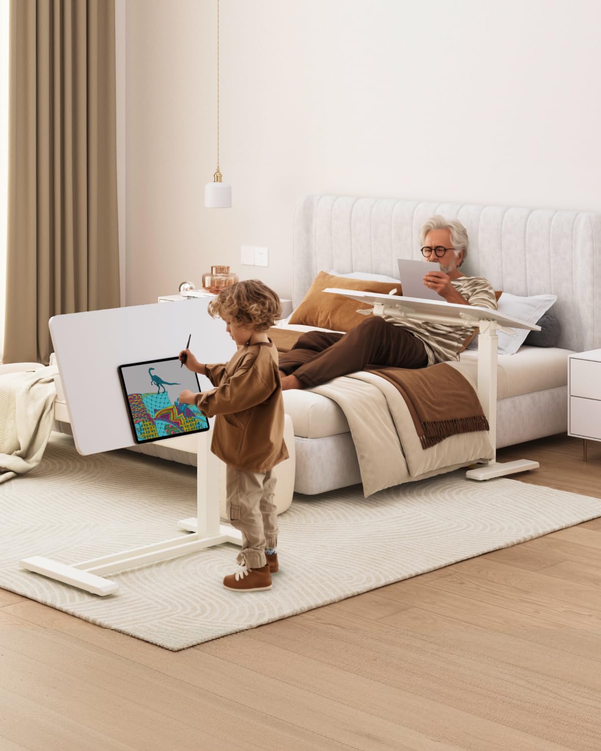 FLEXISPOT H7 PRO Mobile Standing Desk Adjustable Overbed Table Pneumatic with Wheels 90 Tiltable Portable Laptop Desk Rolling — view 2