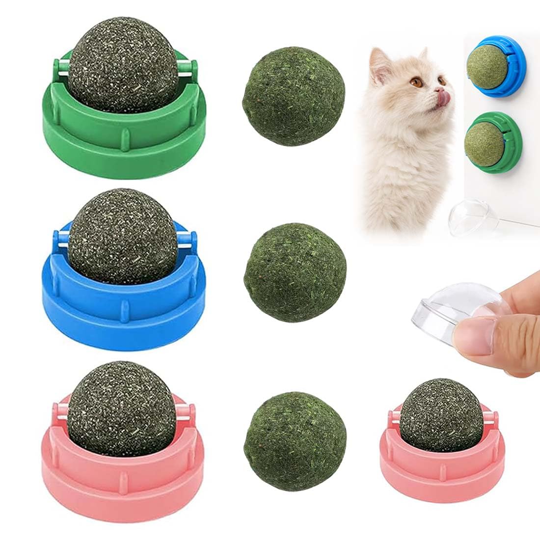 3 unidades de juguete de bola de hierba gatera para gatos, rodillo de hierba gatera para lamido, limpieza dental, juguete comestible para gatitos, juguete natural giratorio para gatos