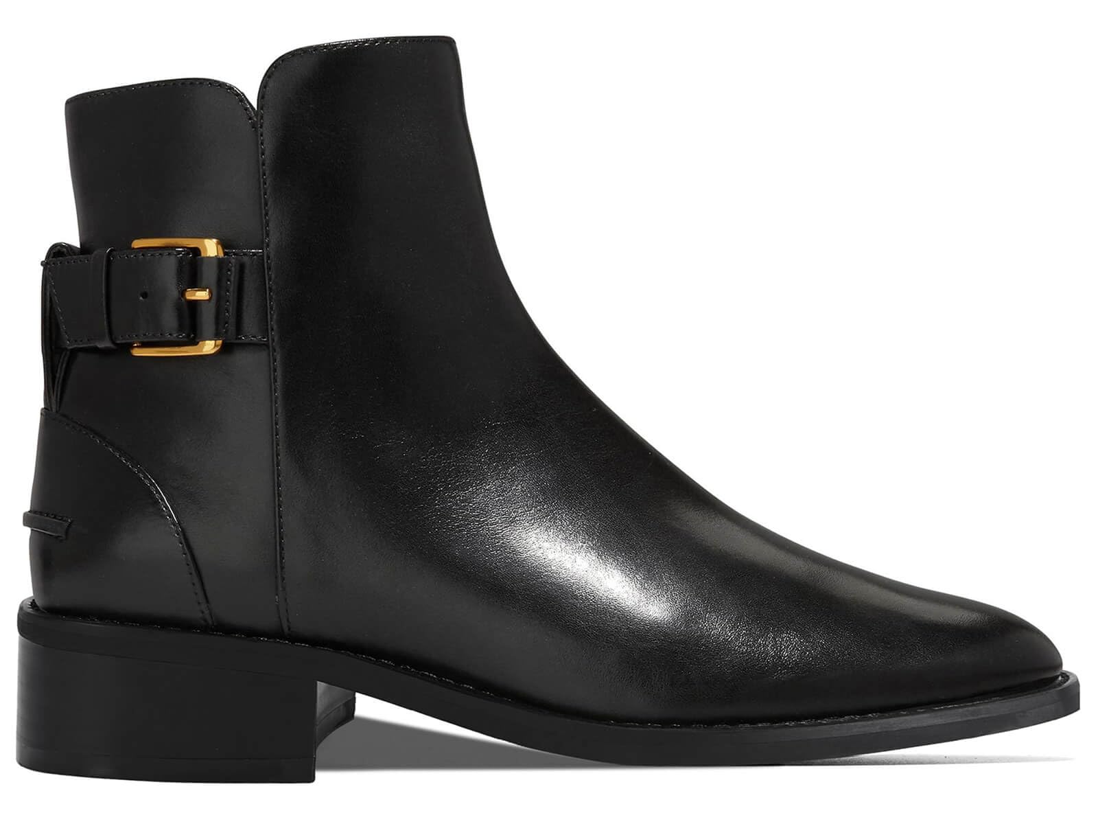 Coutgo Womens Ankle Boots Low Heel Chunky Stacked Pointed Toe Booties Buckle Strap Western Shoes