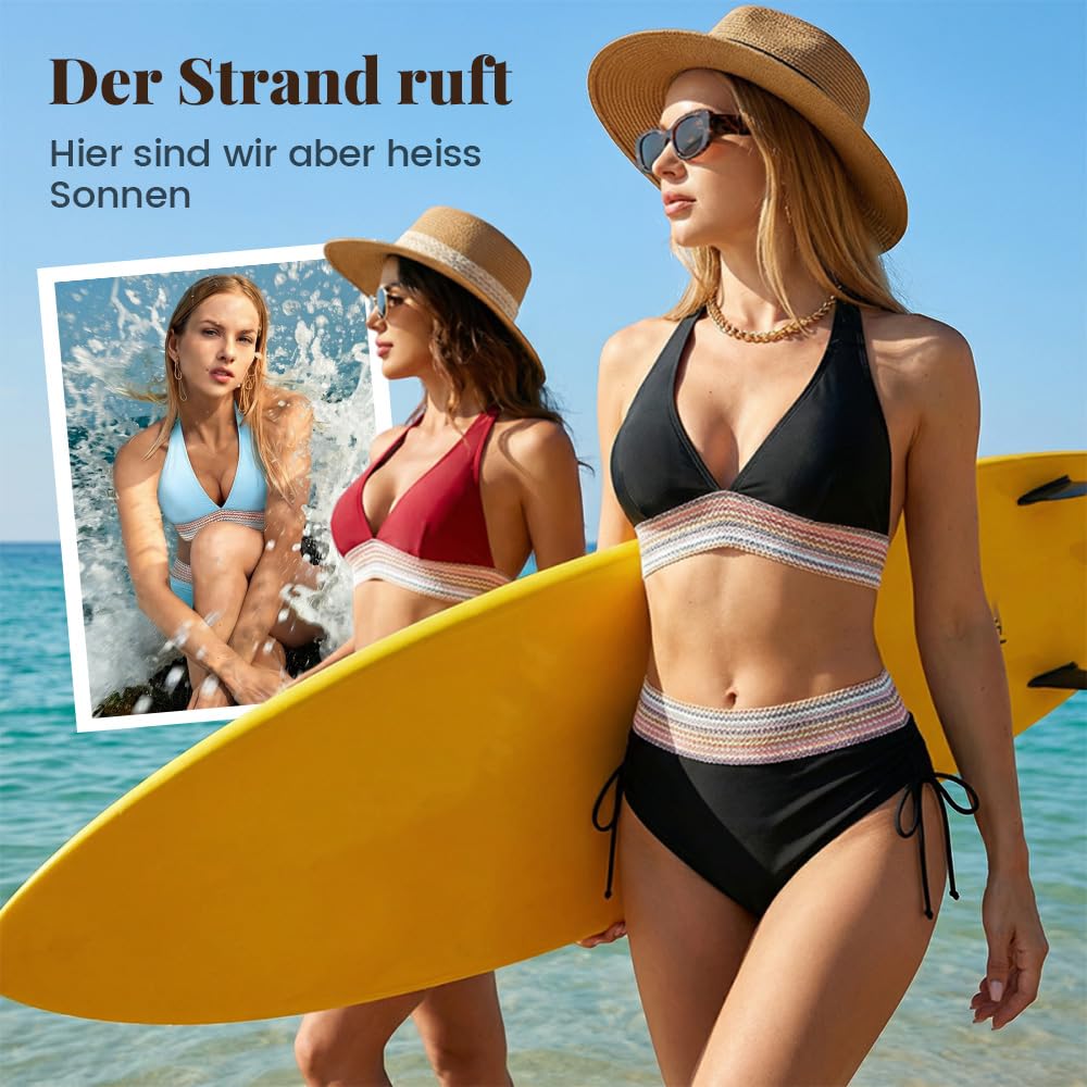 TBLMPNE Bikini Damen Set Bauchweg Sexy V Ausschnitt Badeanzug High Waist Push Up Zweiteiliger Badeanzüge Bikinis Swimsuit