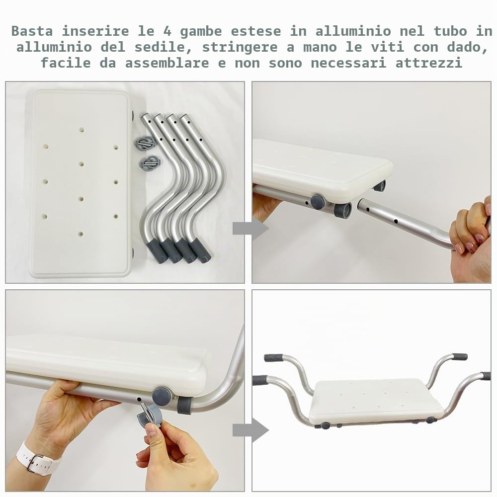 Sedile da bagno per vasca da bagno - Sedia da doccia sospesa per anziani, disabili e portatori di handicap, ausilio per il bagno resistente, supporta fino a 113 kg, 84 cm di lunghezza x 23 cm