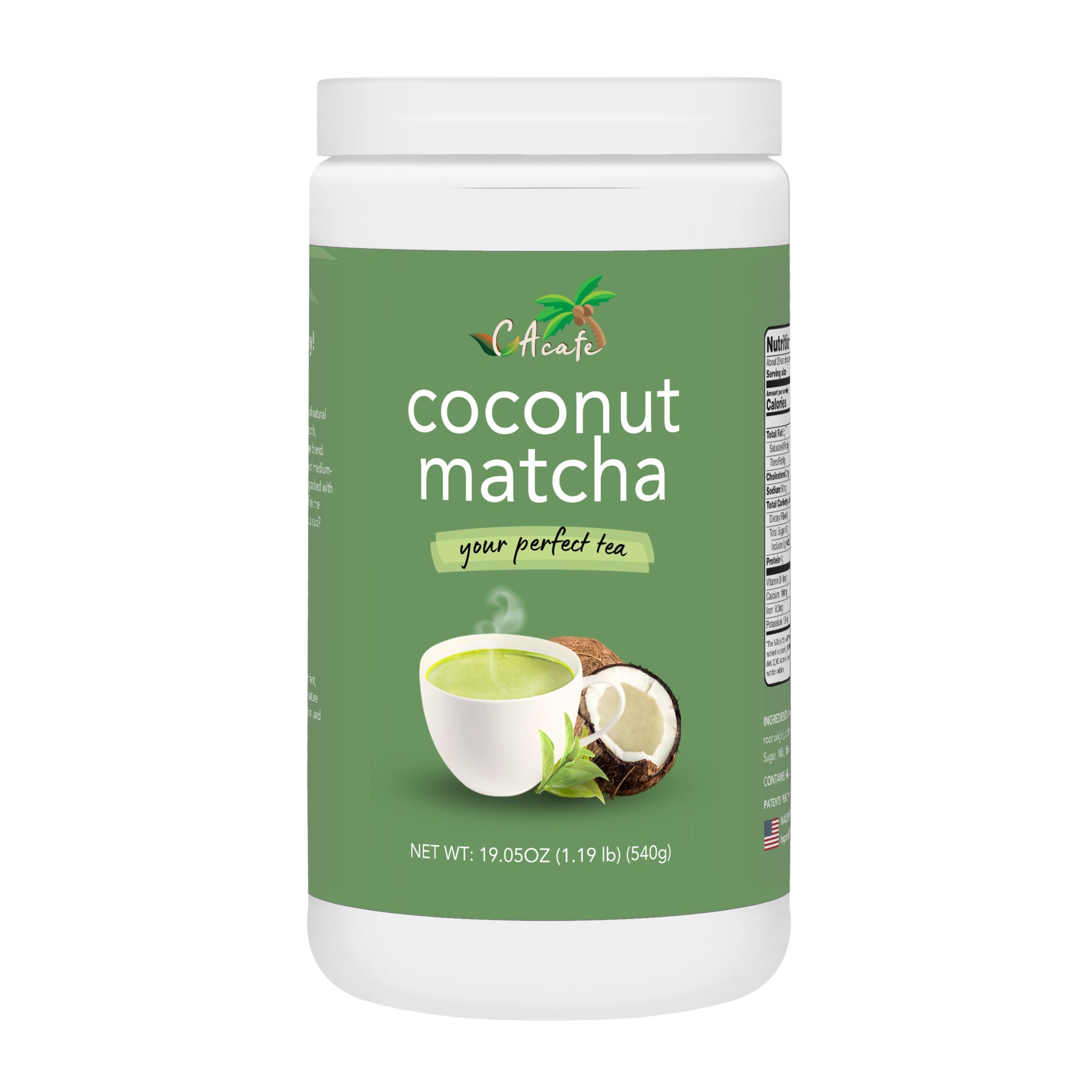 CACafe Coconut Matcha - Creamy & Sweet Japanese Health Drink - Green Tea Latte Drinking Mix for Hot, Cold, or Iced Beverages 19.05oz