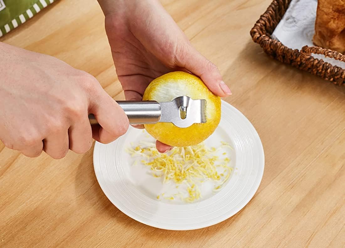 2 unidades de acero inoxidable limón rallador zester con agujero cítrico naranja herramienta de pelado de frutas, mandolinas y rebanadores ralladores, peladores y rebanadores 4