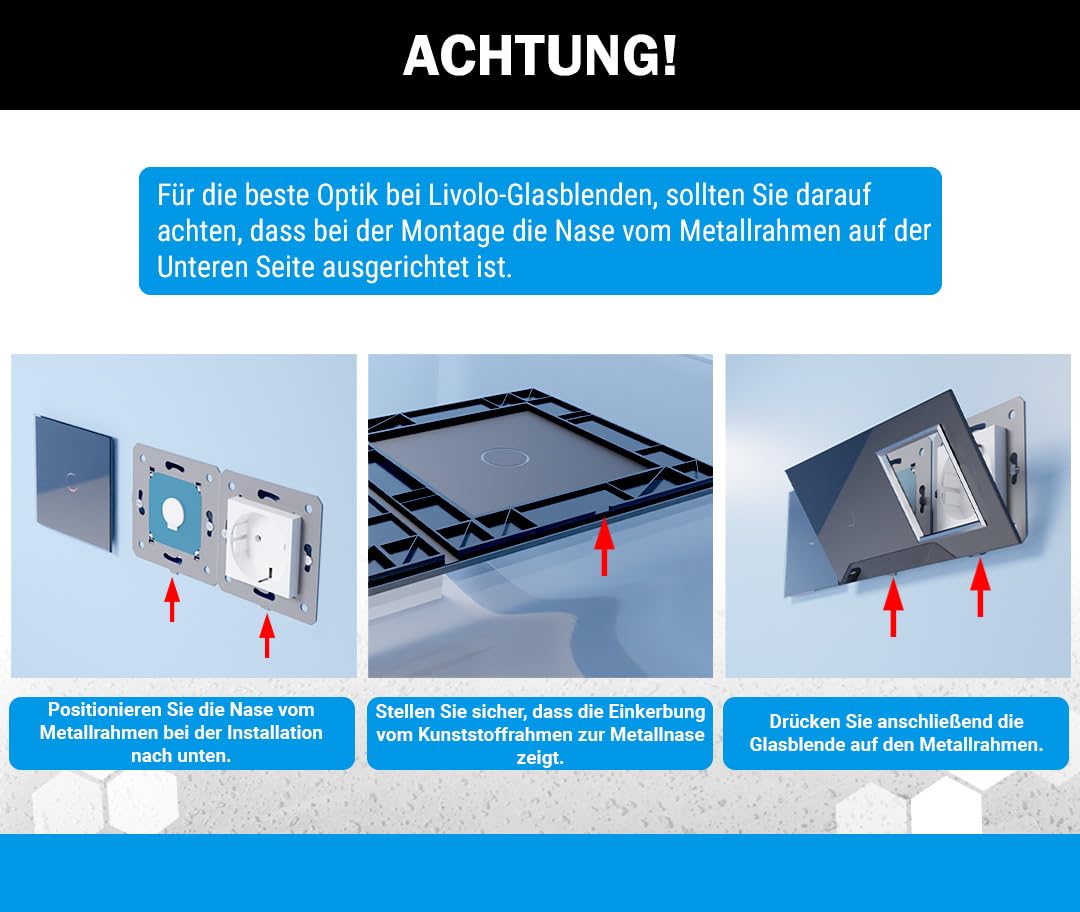 LIVOLO 2-facher dimmbarer Touch Lichtschalter Glasschalter Touchlichtschalter Dimmer Dimmerschalter Glas Wandschalter Glasblende Seriendimmer Gold VL-FC2D2-2G-C2-13