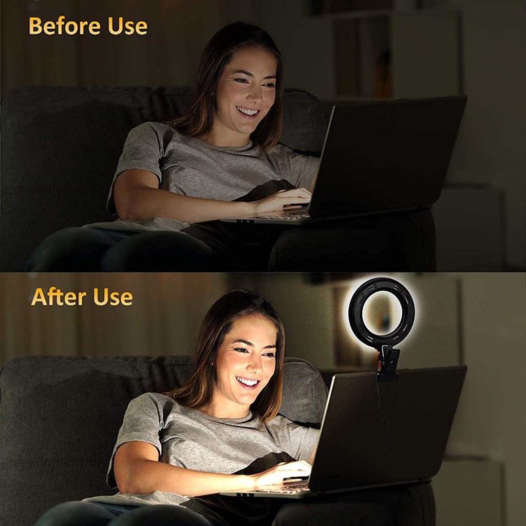 2 Pezzi Anello Luminoso da 6 Pollici, Kit di Illuminazione per Videoconferenza con Montaggio a Morsetto a Clip, 3000 K-6000 K, Mini Luci per Selfie a LED Piccole, per Registrazione Video