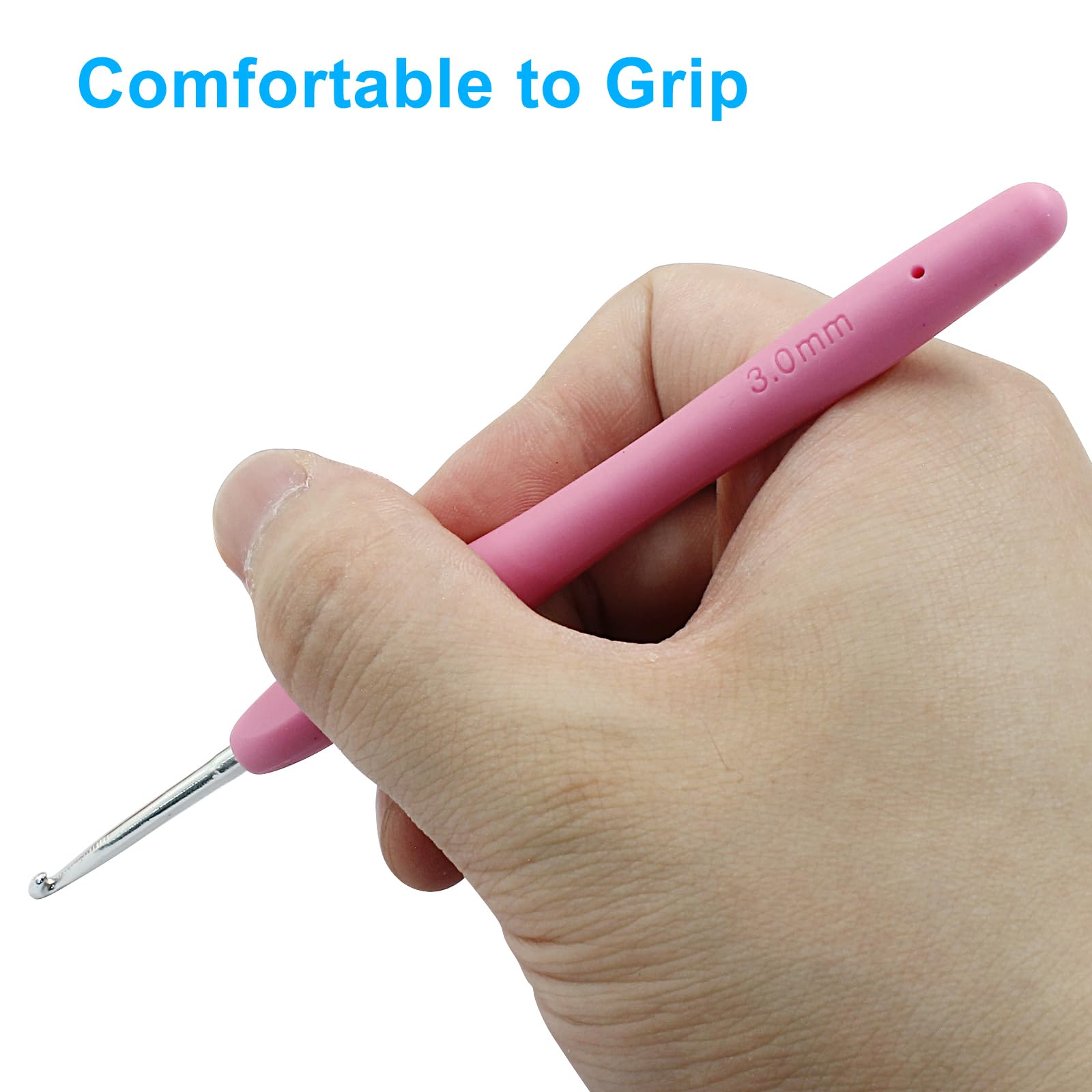 suiwotin Juego de 3 ganchos de ganchillo de 2 mm/2,5 mm/3 mm, juego de ganchos de ganchillo de aluminio, mango de goma, agujas de tejer ergonómicas para hilo, proyectos de manualidades