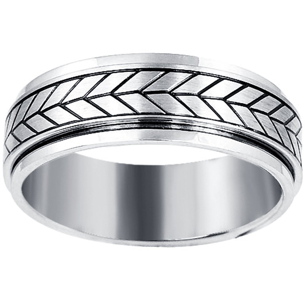 silver creations Stainless Steel Ring for Men & Women | Black Chevron Engraved Designer Band | Anti-Tarnish Daily Wear Jewellery | Unisex Minimal Fashion Ring | Geometric Pattern-picture-48