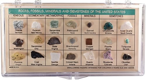 Fantasia Colección en caja rocas, fósiles, minerales y piedras preciosas de los Estados Unidos en estuche de presentación - Set #2