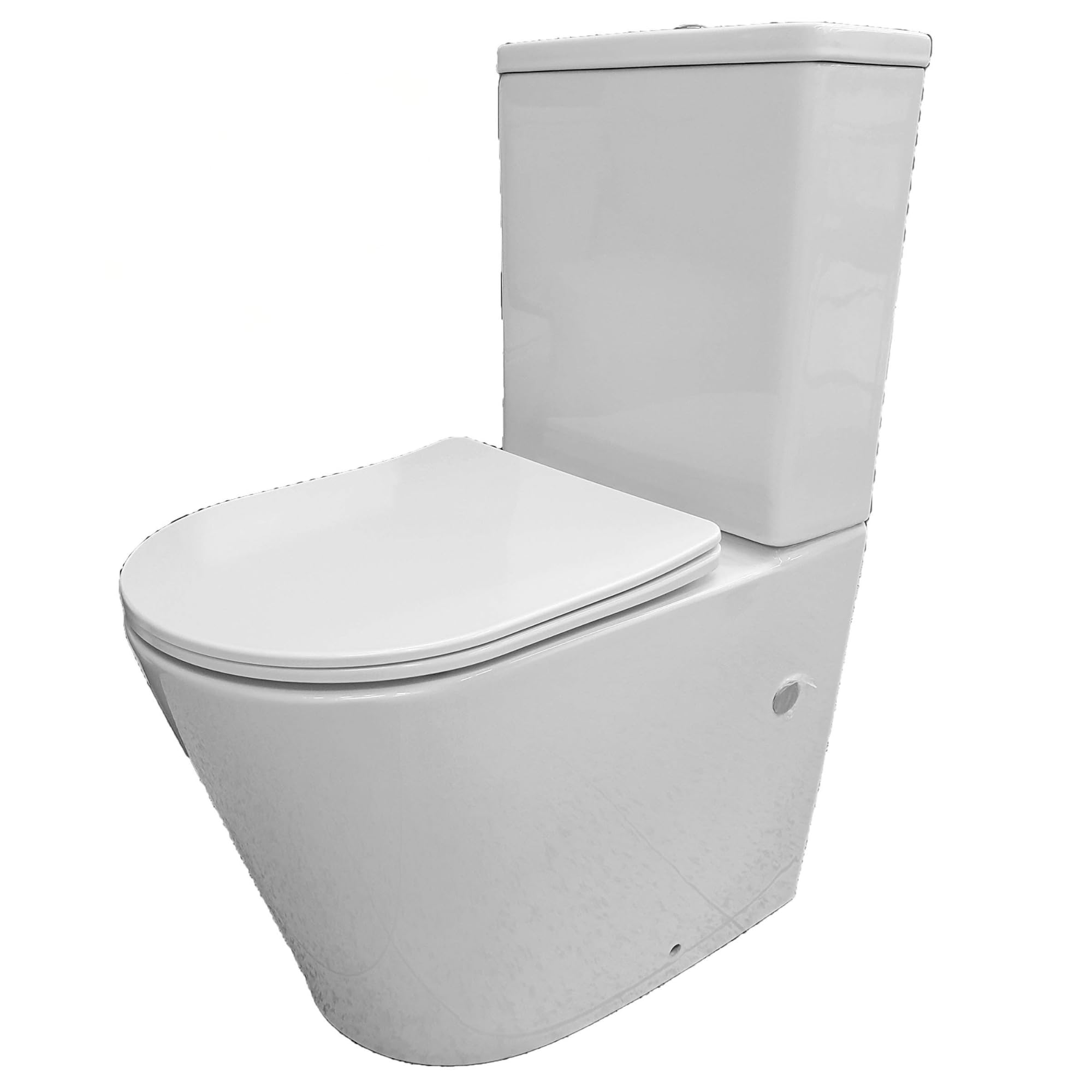 Inodoro Round compacto adosado a la pared con salida dual y sistema rimless, Blanco, Acrilonitrilo butadieno estireno (ABS)