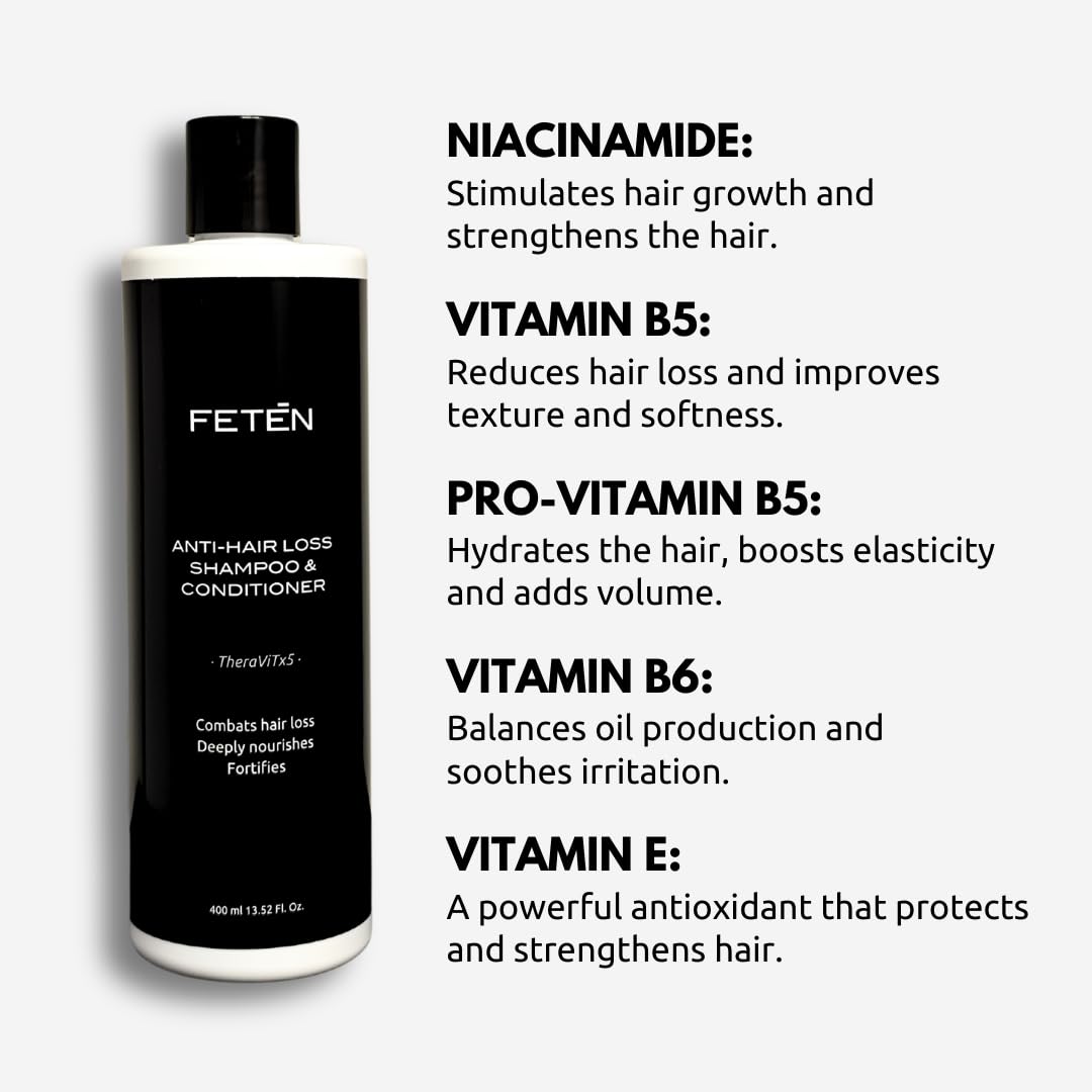 FETEN Zestaw Przeciw Wypadaniu Włosów dla Mężczyzn - Szampon i Odżywka 400 ml + Serum Spray 100 ml - Kuracja na Wypadanie Włosów - Wzrost, Objętość i Wzmocnienie - Anti Hair Loss