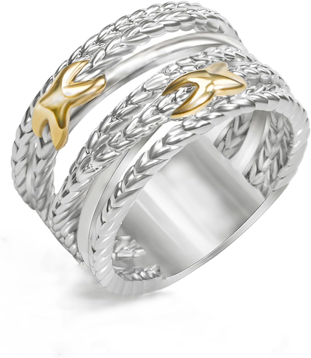 12mm Wide Band Ring for Women Twisted Cable Wire Designer Two-tone Ring Fashion Brand Jewelry Gift