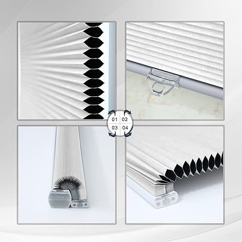 Miniatura 3 de Persianas celulares opacas sin cordones con panal para ventana, persianas para ventana y puerta, hogar y oficina, color blanco, 35 pulgadas de ancho