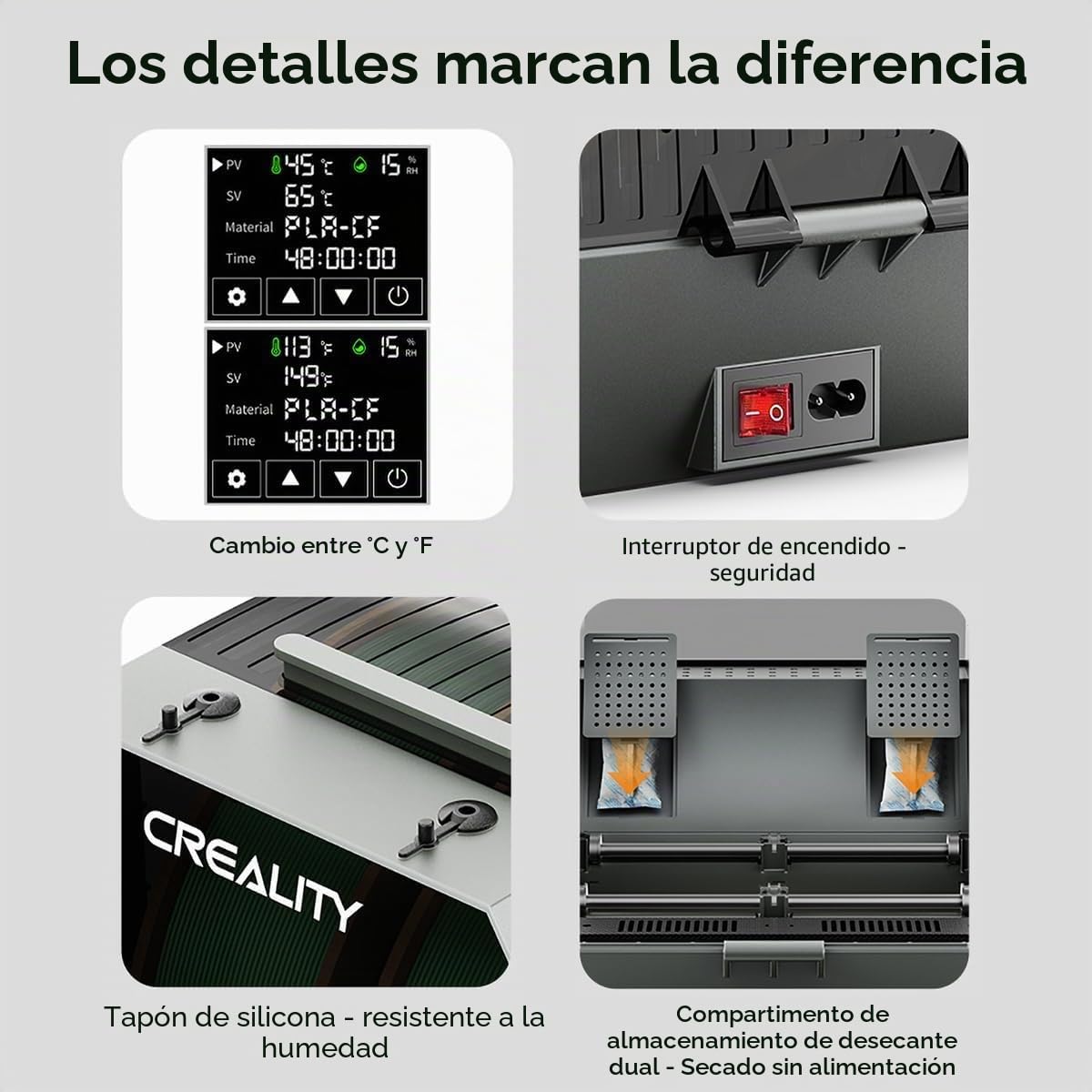 Creality Oficial Space PI Filament Secadora Plus, 2 rollos de impresora 3D Filamento Drybox con calefacción de aire caliente 360°, deshidratador para PLA ABS PETG TPU 1,75/2,85 mm