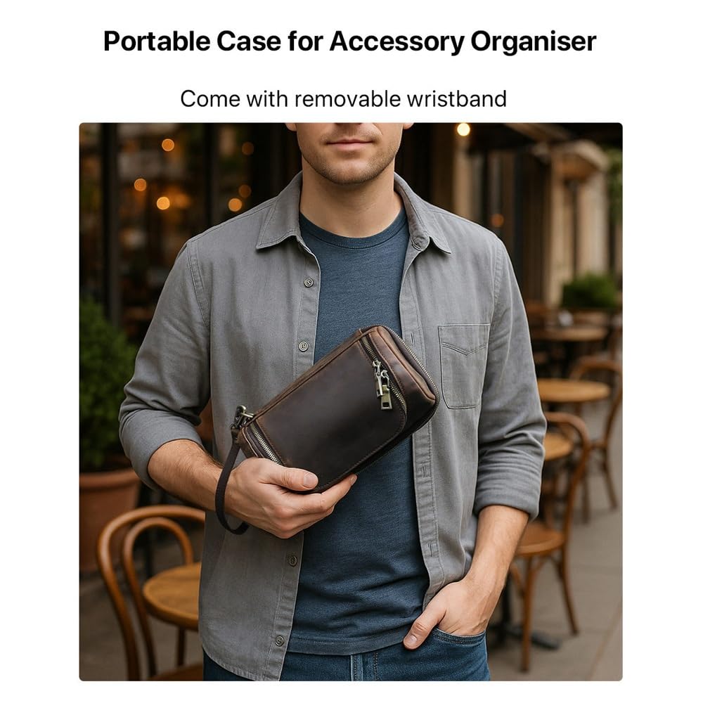 Bolsa organizadora de Cables de Viaje, Estuche Enrollable for Cargador con Cremalleras, Organizador tecnológico de Cuero for Banco de energía, Cables, artículos Esenciales de Viaje(Red)