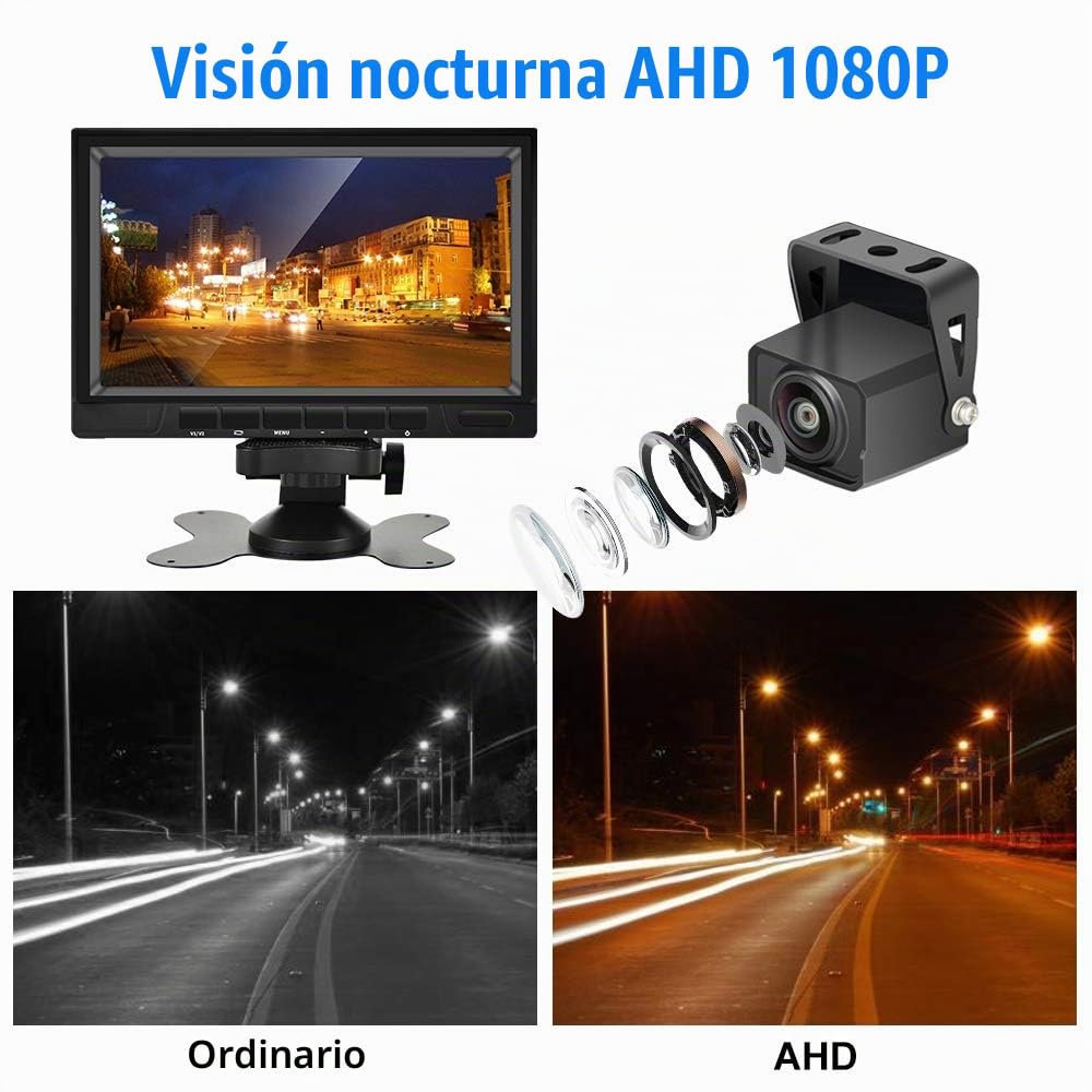 CAMECHO Kit de Cámara de Marcha Atrás y Video Monitor, Grabadora de Vídeo de7 Pulgadas 2 Split Monitor de Visión con Visión Nocturna Impermeable Cámara de Visión Trasera para Coches/RV/Autobús/Camión