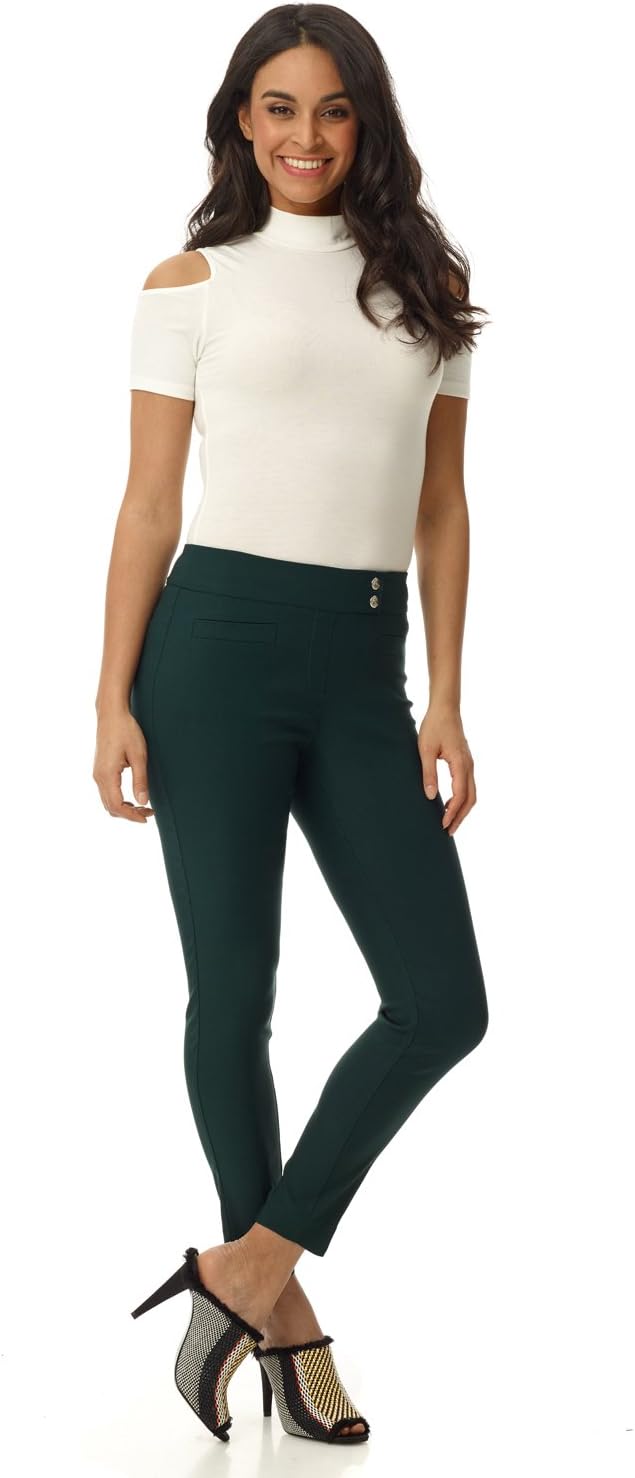 Rekucci Women's Ease into Comfort Slim Ankle Pant with Snaps